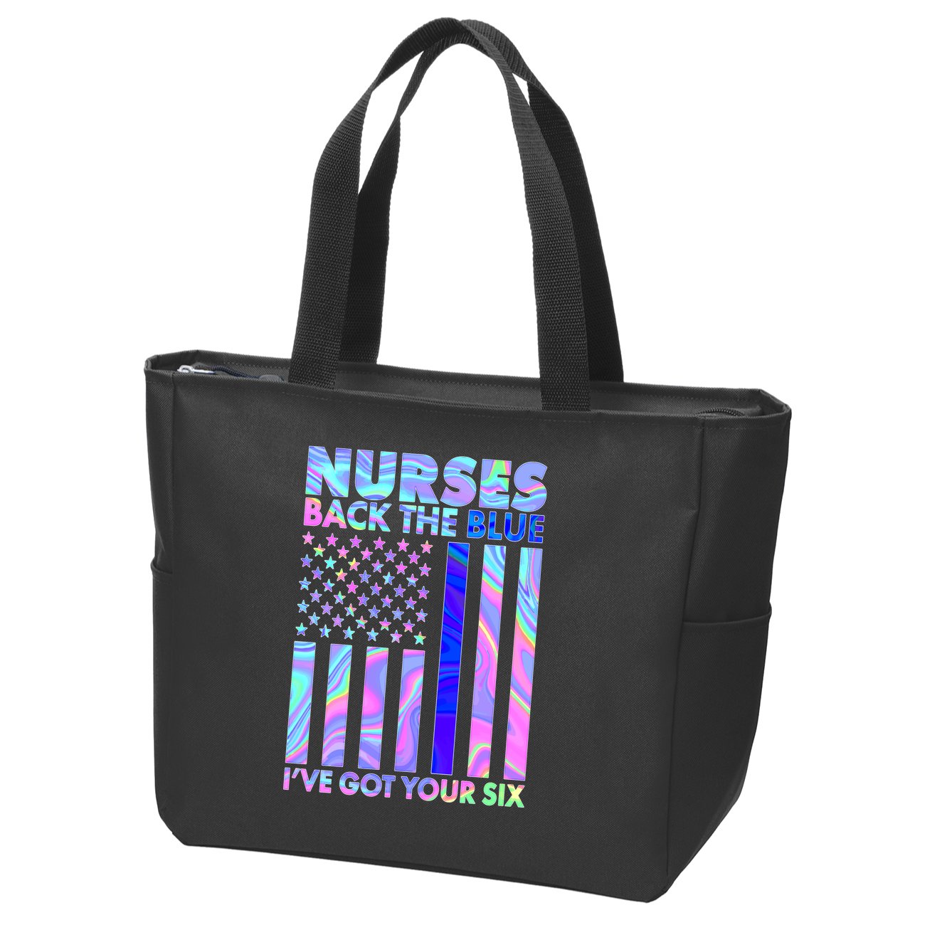 Nurses Back the Blue I've Got Your Six US Flag Zip Tote Bag