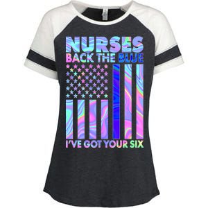 Nurses Back the Blue I've Got Your Six US Flag Enza Ladies Jersey Colorblock Tee