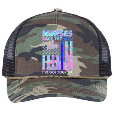 Nurses Back the Blue I've Got Your Six US Flag Retro Rope Trucker Hat Cap