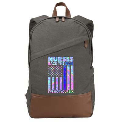 Nurses Back the Blue I've Got Your Six US Flag Cotton Canvas Backpack