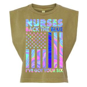 Nurses Back the Blue I've Got Your Six US Flag Garment-Dyed Women's Muscle Tee