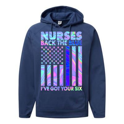 Nurses Back the Blue I've Got Your Six US Flag Performance Fleece Hoodie