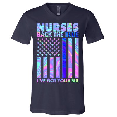 Nurses Back the Blue I've Got Your Six US Flag V-Neck T-Shirt