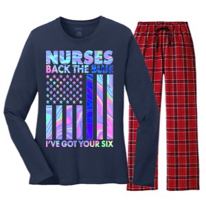 Nurses Back the Blue I've Got Your Six US Flag Women's Long Sleeve Flannel Pajama Set 