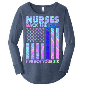 Nurses Back the Blue I've Got Your Six US Flag Women's Perfect Tri Tunic Long Sleeve Shirt