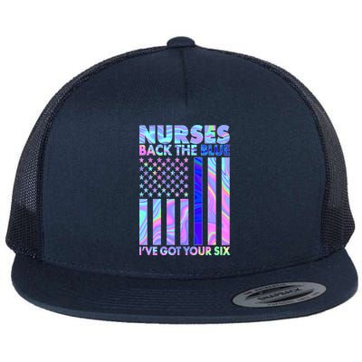 Nurses Back the Blue I've Got Your Six US Flag Flat Bill Trucker Hat