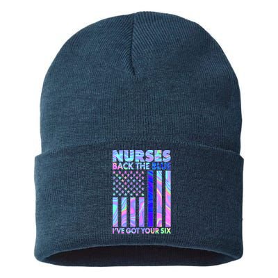 Nurses Back the Blue I've Got Your Six US Flag Sustainable Knit Beanie