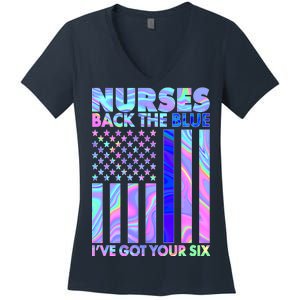 Nurses Back the Blue I've Got Your Six US Flag Women's V-Neck T-Shirt