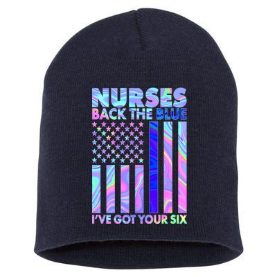 Nurses Back the Blue I've Got Your Six US Flag Short Acrylic Beanie