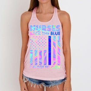 Nurses Back the Blue I've Got Your Six US Flag Women's Knotted Racerback Tank