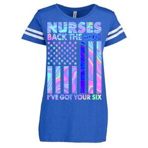 Nurses Back the Blue I've Got Your Six US Flag Enza Ladies Jersey Football T-Shirt