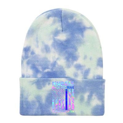 Nurses Back the Blue I've Got Your Six US Flag Tie Dye 12in Knit Beanie