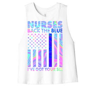 Nurses Back the Blue I've Got Your Six US Flag Women's Racerback Cropped Tank