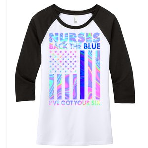 Nurses Back the Blue I've Got Your Six US Flag Women's Tri-Blend 3/4-Sleeve Raglan Shirt