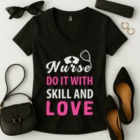 Nurses Do It With Skill And Love Women's V-Neck T-Shirt