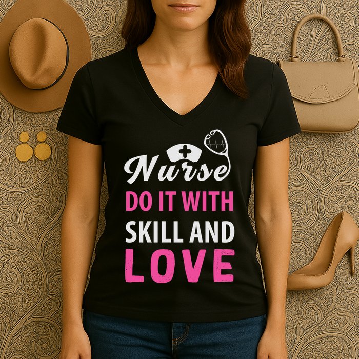 Nurses Do It With Skill And Love Women's V-Neck T-Shirt