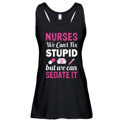 Nurses We Can't Fix Stupid But We Can Sedate It Ladies Essential Flowy Tank