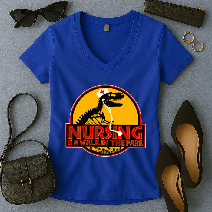 Nursing Is A Walk In The Park Funny Women's V-Neck T-Shirt
