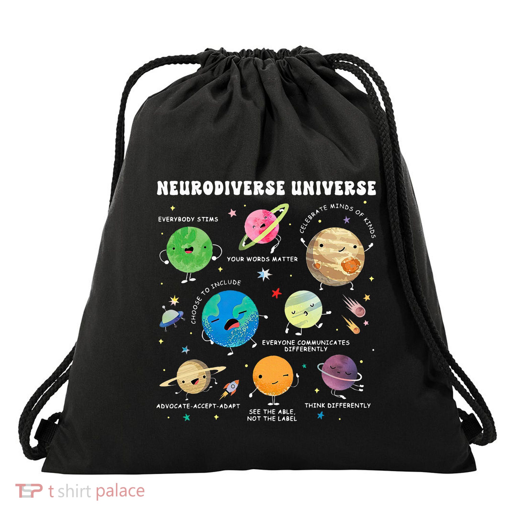 Neurodiverse Universe Space Planet Special Education Teacher Drawstring Bag