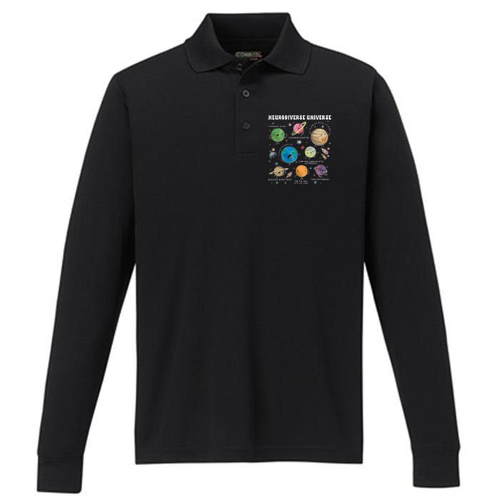 Neurodiverse Universe Space Planet Special Education Teacher Performance Long Sleeve Polo