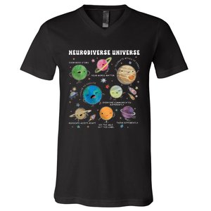 Neurodiverse Universe Space Planet Special Education Teacher V-Neck T-Shirt