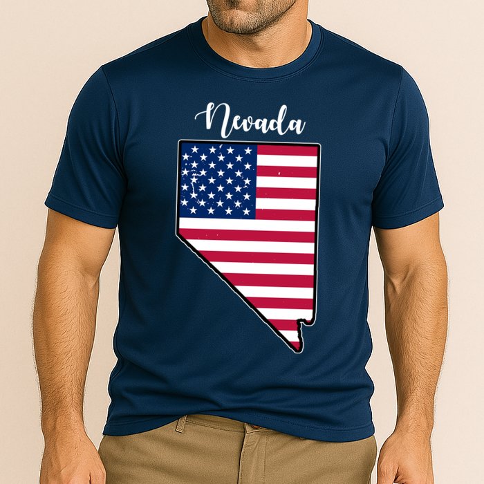 Nevada United States Map Cooling Performance Crew T-Shirt