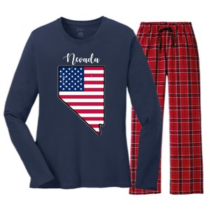 Nevada United States Map Women's Long Sleeve Flannel Pajama Set 