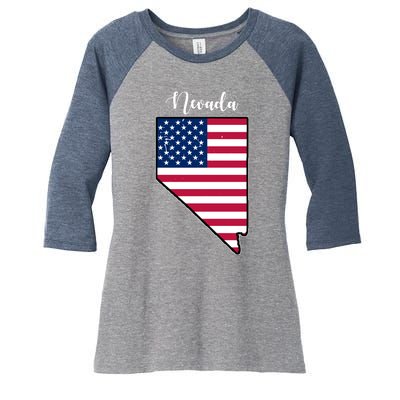 Nevada United States Map Women's Tri-Blend 3/4-Sleeve Raglan Shirt