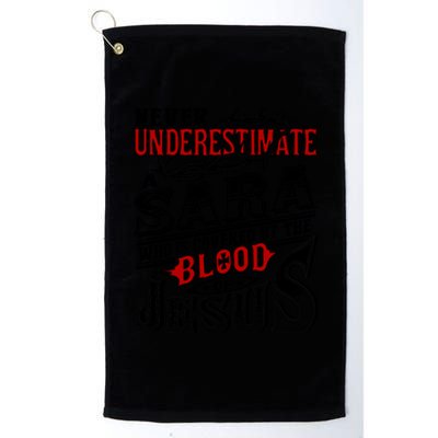 Never Underestimate Sara Family Name Funny Gift Platinum Collection Golf Towel