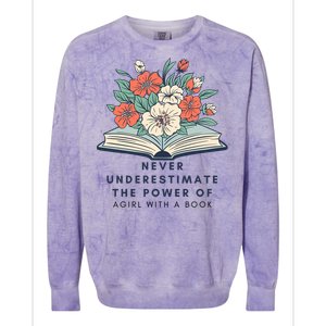 Never Underestimate The Power Of A Girl With A Book Colorblast Crewneck Sweatshirt