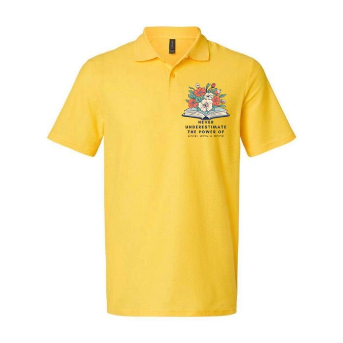 Never Underestimate The Power Of A Girl With A Book Softstyle Adult Sport Polo