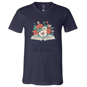 Never Underestimate The Power Of A Girl With A Book V-Neck T-Shirt