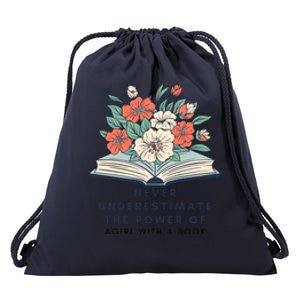 Never Underestimate The Power Of A Girl With A Book Drawstring Bag