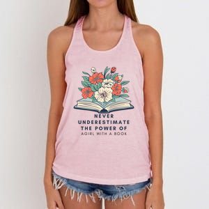 Never Underestimate The Power Of A Girl With A Book Women's Knotted Racerback Tank