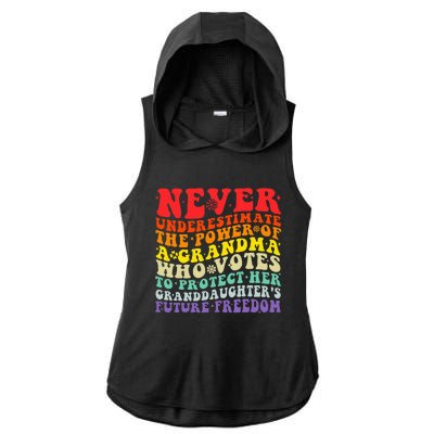 Never Underestimate The Power Of A Grandma Who Votes Groovy Ladies PosiCharge Tri-Blend Wicking Draft Hoodie Tank