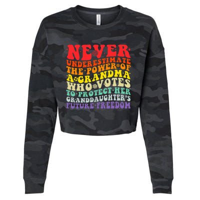 Never Underestimate The Power Of A Grandma Who Votes Groovy Cropped Pullover Crew