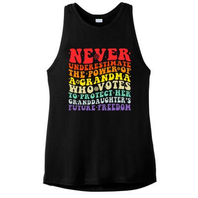 Never Underestimate The Power Of A Grandma Who Votes Groovy Ladies PosiCharge Tri-Blend Wicking Tank