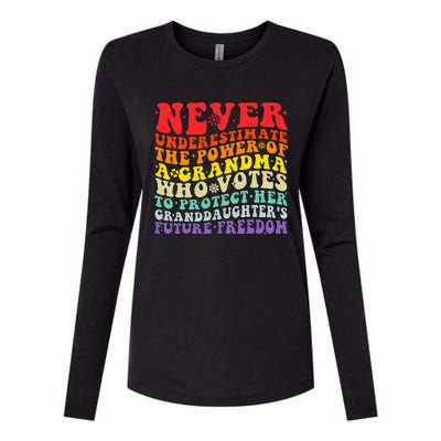 Never Underestimate The Power Of A Grandma Who Votes Groovy Womens Cotton Relaxed Long Sleeve T-Shirt