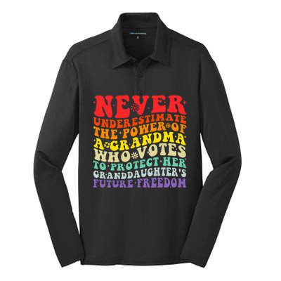 Never Underestimate The Power Of A Grandma Who Votes Groovy Silk Touch Performance Long Sleeve Polo