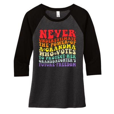 Never Underestimate The Power Of A Grandma Who Votes Groovy Women's Tri-Blend 3/4-Sleeve Raglan Shirt