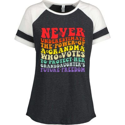 Never Underestimate The Power Of A Grandma Who Votes Groovy Enza Ladies Jersey Colorblock Tee