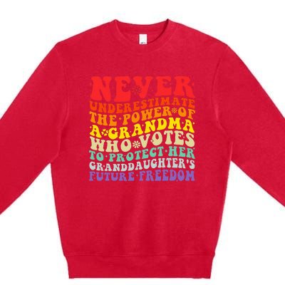 Never Underestimate The Power Of A Grandma Who Votes Groovy Premium Crewneck Sweatshirt