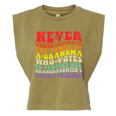 Never Underestimate The Power Of A Grandma Who Votes Groovy Garment-Dyed Women's Muscle Tee