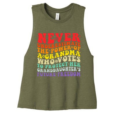 Never Underestimate The Power Of A Grandma Who Votes Groovy Women's Racerback Cropped Tank