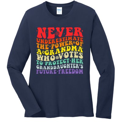 Never Underestimate The Power Of A Grandma Who Votes Groovy Ladies Long Sleeve Shirt