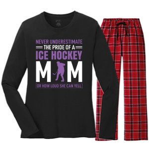 Never Underestimate The Pride Of Ice Hockey Mom Women's Long Sleeve Flannel Pajama Set 