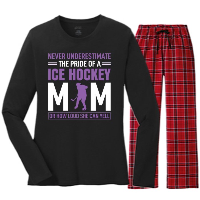 Never Underestimate The Pride Of Ice Hockey Mom Women's Long Sleeve Flannel Pajama Set 