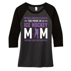 Never Underestimate The Pride Of Ice Hockey Mom Women's Tri-Blend 3/4-Sleeve Raglan Shirt