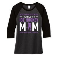 Never Underestimate The Pride Of Ice Hockey Mom Women's Tri-Blend 3/4-Sleeve Raglan Shirt