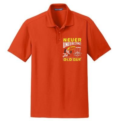 Never Underestimate The Old Guy Funny Disc Golf Frisbee Gift Dry Zone Grid Polo